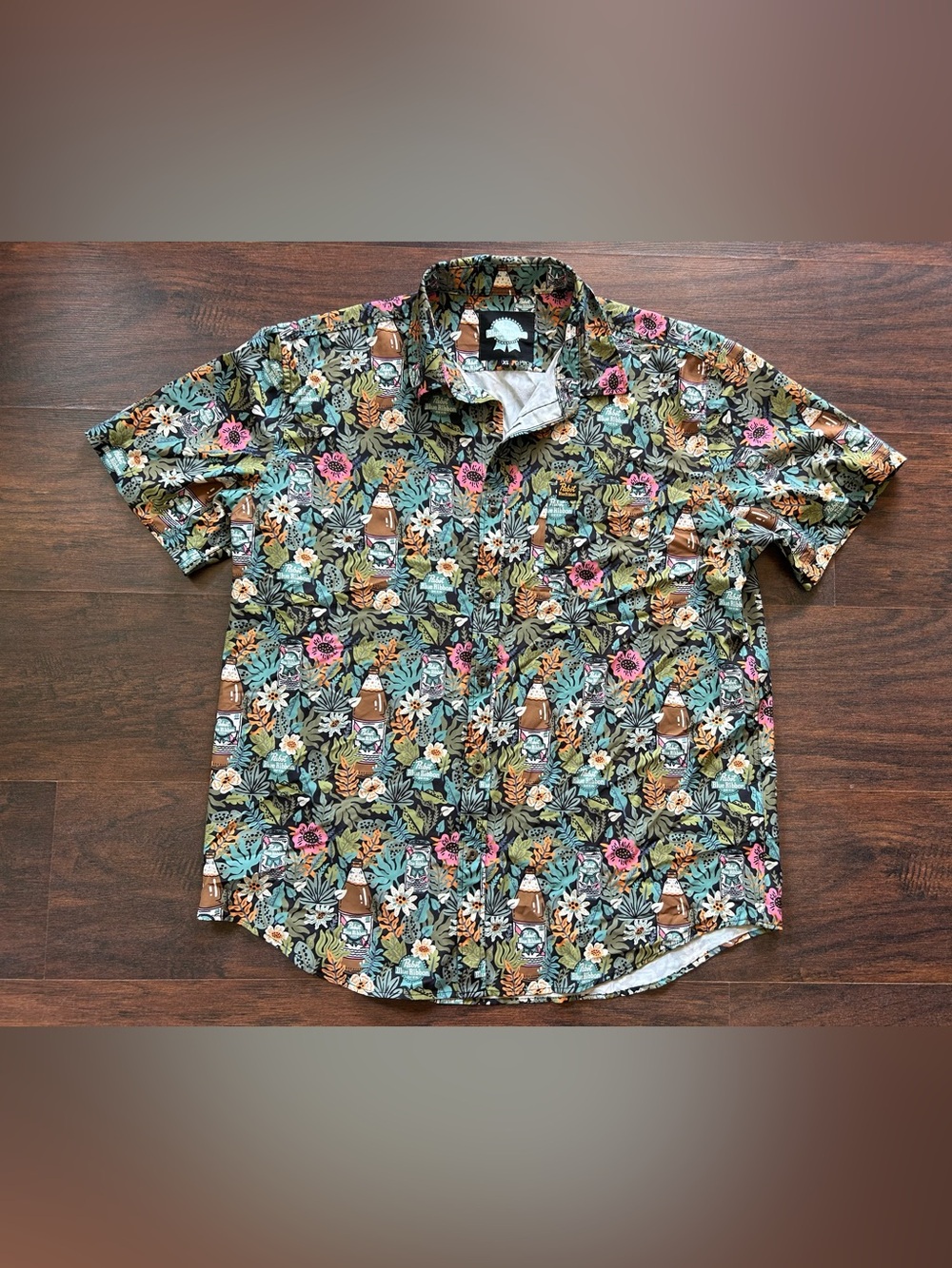 Pabst Blue Ribbon Beer Short-Sleeve Tropical Hawaiian Camp Shirt
